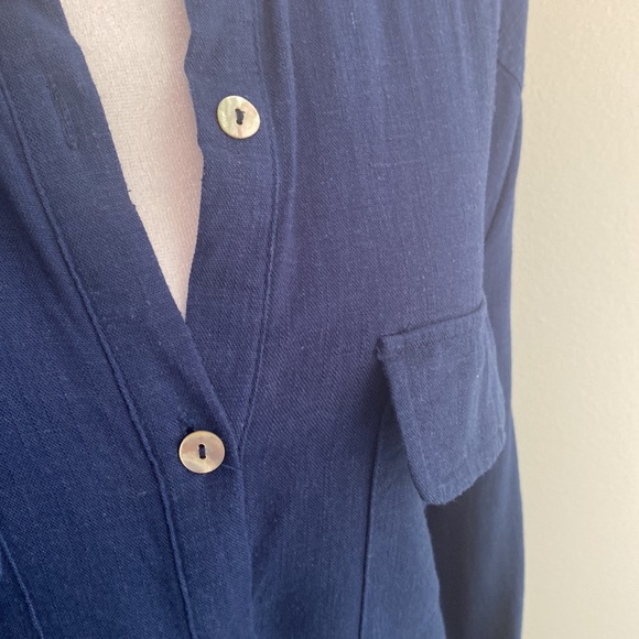 Dark Blue Linen Oversized Shirt - Picture 3 of 8